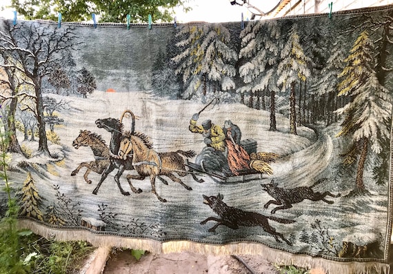 50th Antique German Rare Wool Cotton Tapestry Rug, Fairy Tale