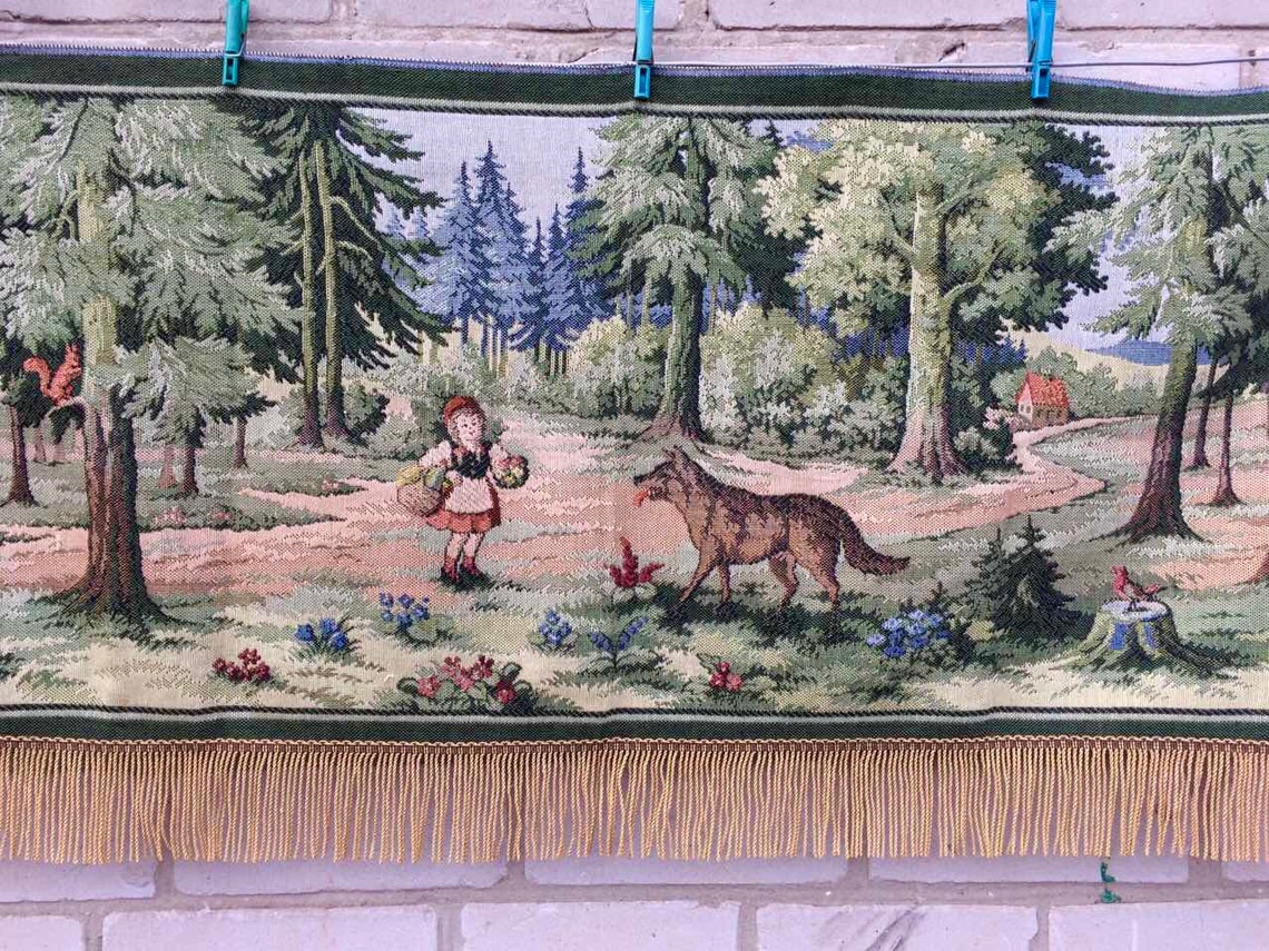 Vintage German cotton wall tapestry fairy tale little red Etsy