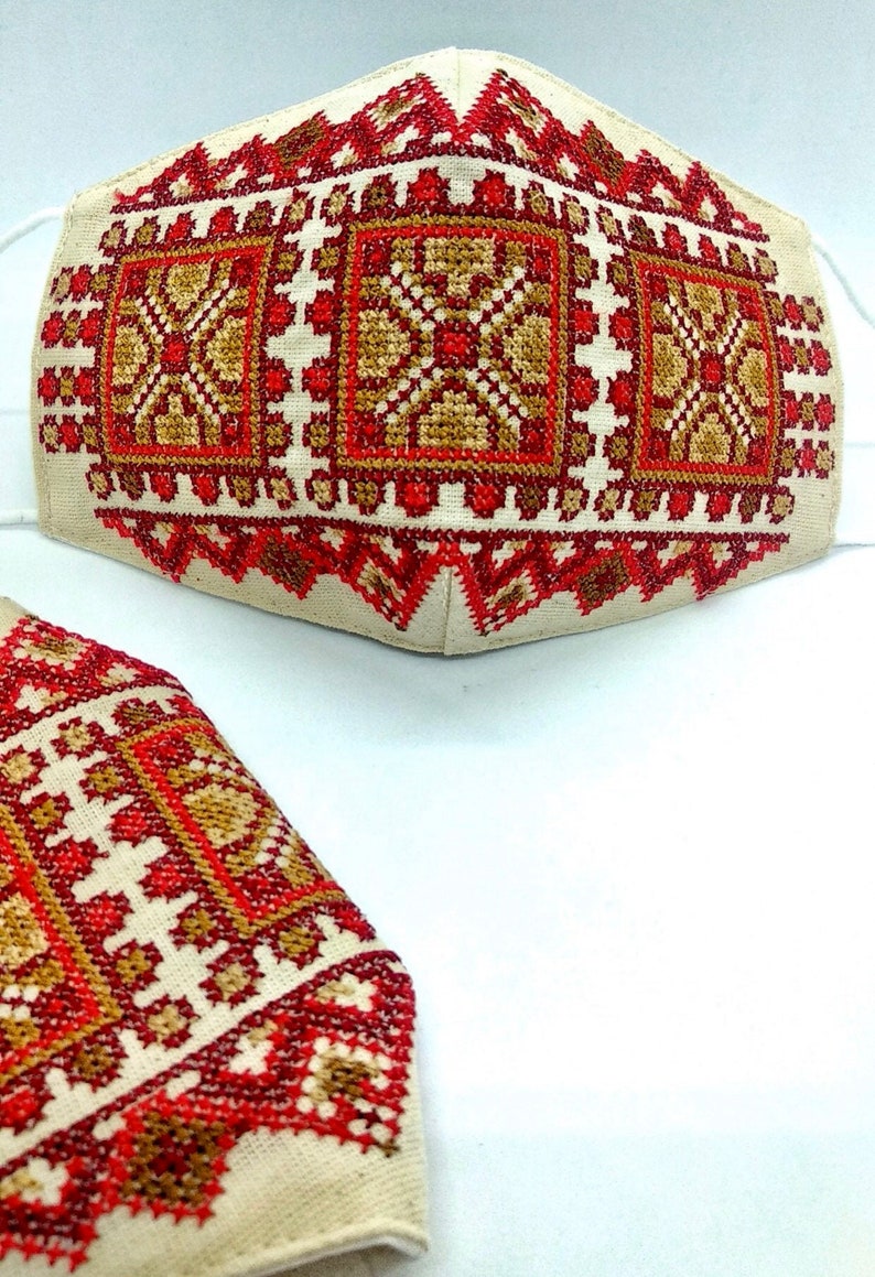 Ukrainian face mask embroidery 2 layers cotton folk designer Etsy