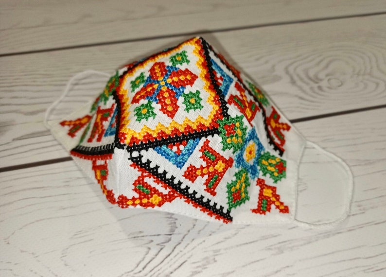 Ukrainian face mask with embroidery pattern 2 layers linen Etsy