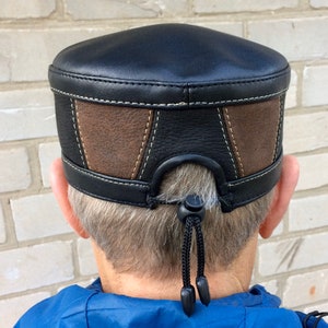 Kufi big size leather Нandmade kippah muslim black and brown uzbek men's hat tubeteika skufia Ukrainian store image 3