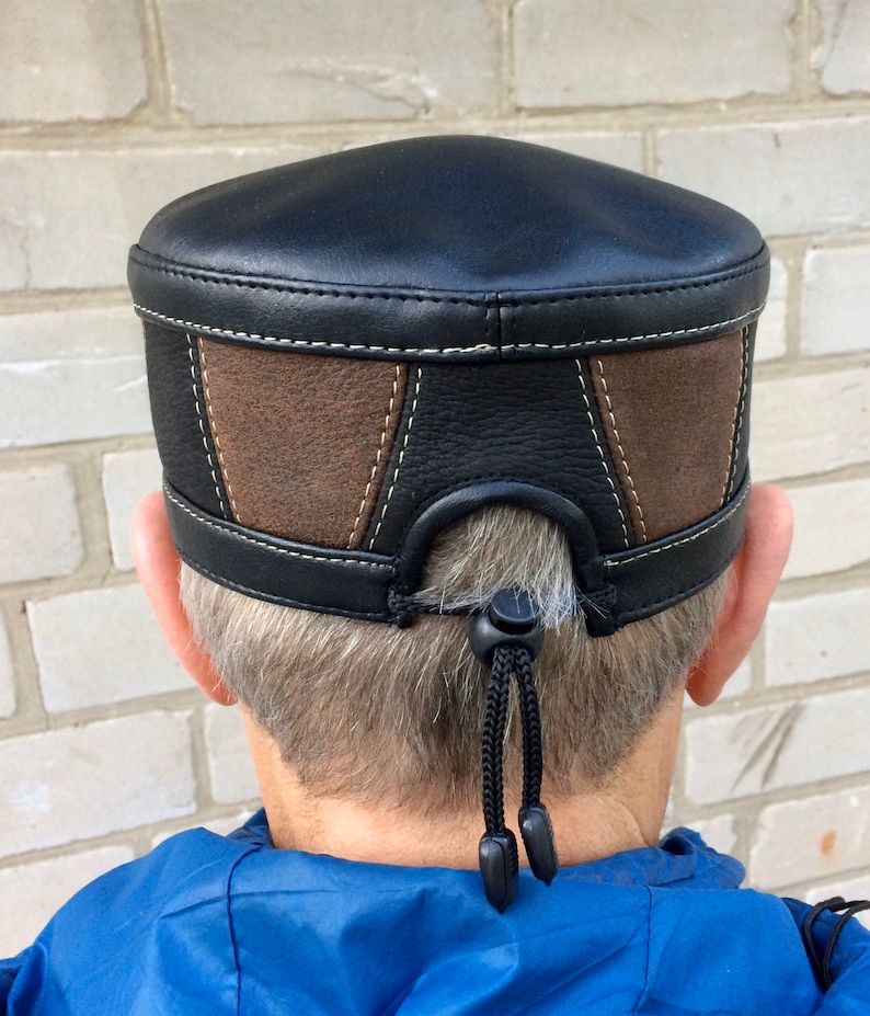 Kufi big size leather Нandmade kippah muslim black and brown uzbek men's hat tubeteika skufia Ukrainian store image 3