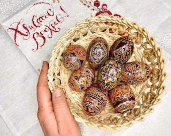 Set 5 Oekraïense traditionele houten eieren Pysanky, Slavische folk handgeschilderd houten paasei, Slavische houten volkskunst, Oekraïne cadeau