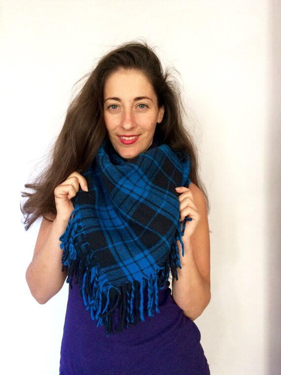 tartan vintage blue Blanket - baby scarf blanket -