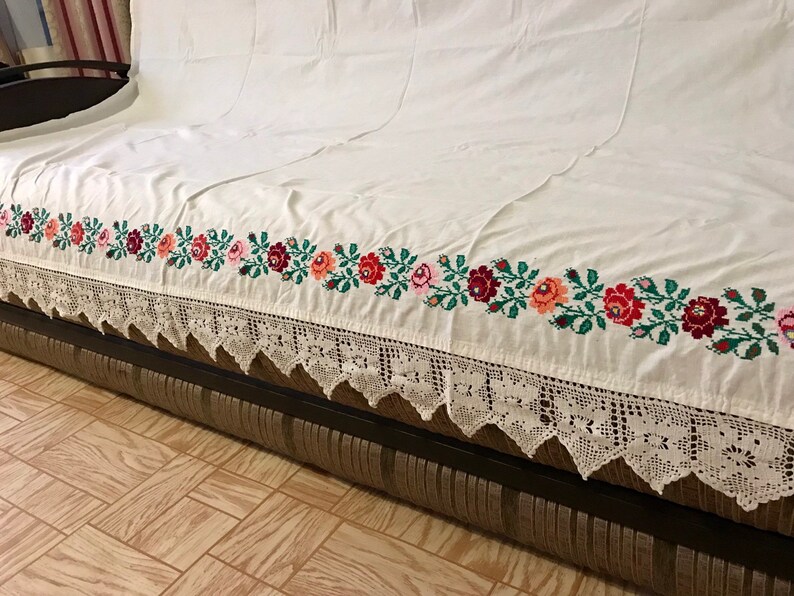 Handwoven Bed Cover European Folk Textile Traditional Table Linen