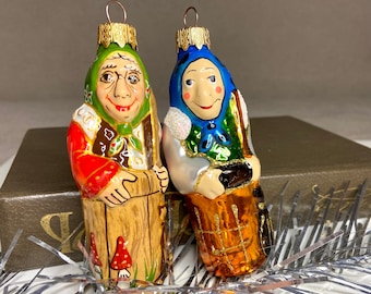 Baba Yaga glass russian christmas ornaments, witch ukrainian hand-painted decoration, Ukraine gift