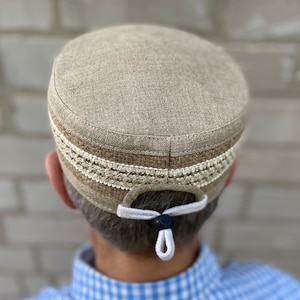 Kufi 100% linen & hemp Man, boy soft summer kippah Big muslim Hat Cap african beige ethnic hat skullcap tubeteika topi image 5