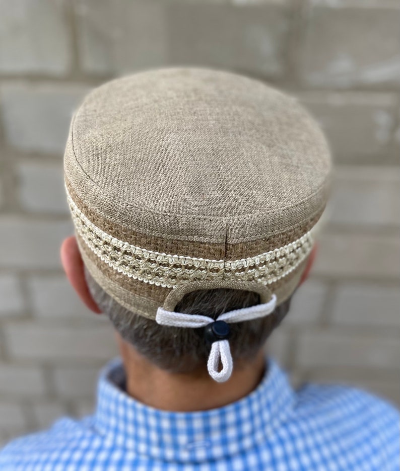 Kufi 100% linen & hemp Man, boy soft summer kippah Big muslim Hat Cap african beige ethnic hat skullcap tubeteika topi image 5