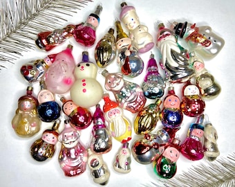 70s Soviet Vintage Mercury Christmas Ornaments, Snow Maiden Santa