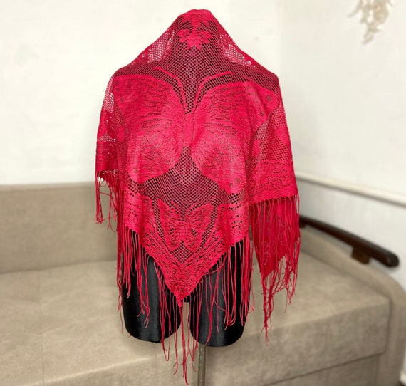 Lace red Flamenco fringed Cover Up, Wedding summe… - image 2