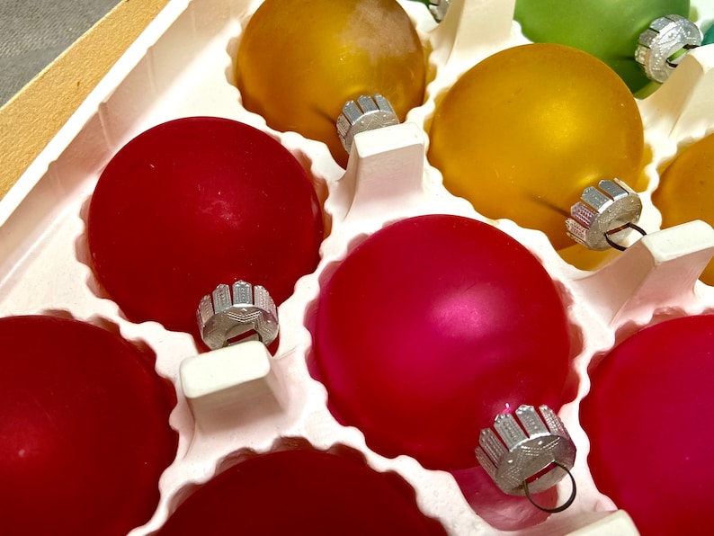 70s SET Soviet Baubles Christmas Ornament in Box, Retro Mattes BAUBLE