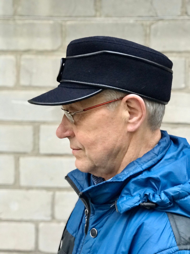 Wool & Leather German military army hat cap black cadet cap Etsy