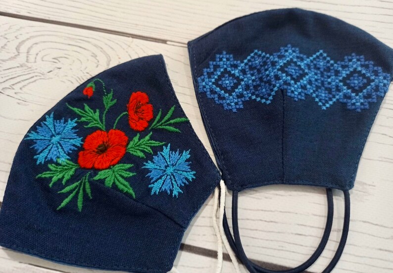 Flower Ukrainian face mask embroidery poppies daisies 2 Etsy