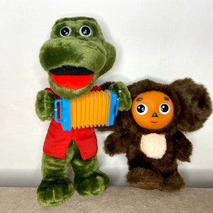 Muñeco musical cocodrilo Gena y Cheburashka, peluche Cheburashka vintage ruso de los años 80, personajes de dibujos animados soviéticos coleccionables, fabricado en la URSS