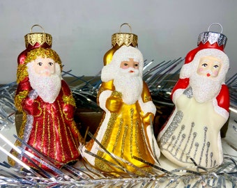 Ded Moroz golden tone glass Ukrainian Christmas ornament, red Santa Claus, New Year ornaments, Vintage decor Christmas decorations Ukraine