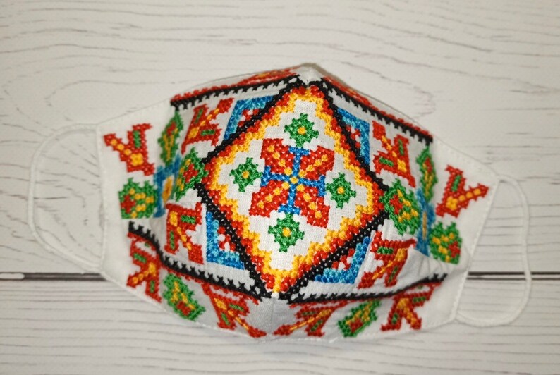 Ukrainian face mask with embroidery pattern 2 layers linen Etsy