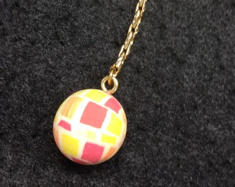 Polymer Clay Bead Style Superball Keychain - Beautiful, Sunset Colored Grid
