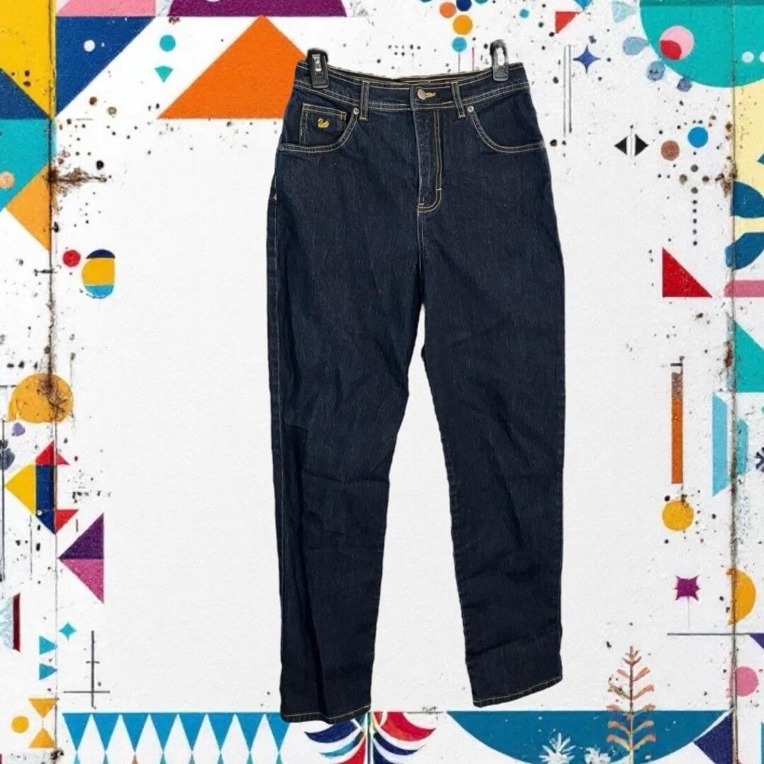 Gloria Vanderbilt Swan Logo Vintage Navy/contrast Gold Stretch Jeans ...
