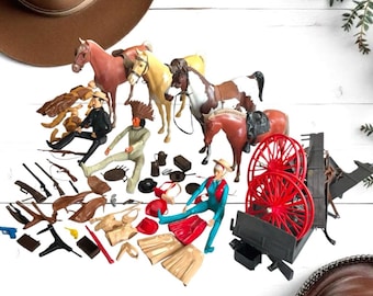 Lg Vintage Lot Marx Johnny West Figures, Accessories, Horses, Buckboard, Weapons