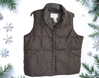 Chadwick’s Vintage Brown Quilted Snap Winter Puffer Vest w Down Filling Women XL