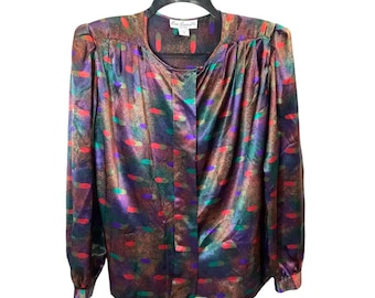 Vintage Eva Laurel New York Blouse Colorful Abstract Print USA Women 12