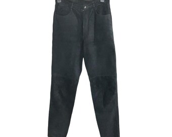 Vintage Melanzona LIned Black Suede Leather Pants High Waist 5 Pocket Women 12