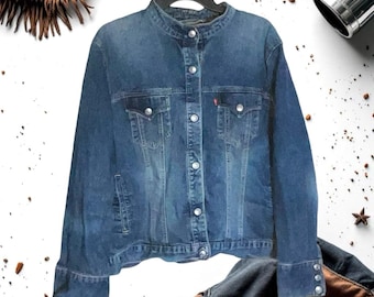 Levi Vintage Red Label Easy Rider Trucker Snap Jean Jacket Band Collar Women 2X