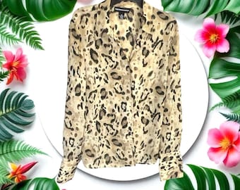 Norton McNaughton Vintage Sheer Button Polyester Leopard Blouse Women Size 18