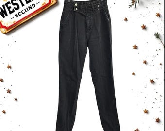 Rockies Vintage Black High-Waist Western Jeans w Crossover Button Close Wm 9/10