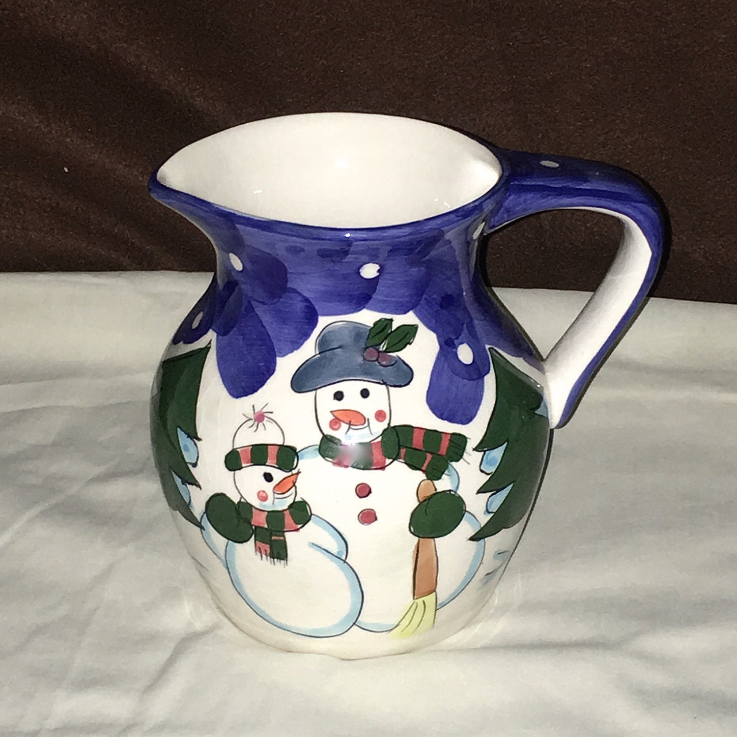 Vintage Holiday Winter Ceramic Snowman Snowmen Pitcher w Box | Etsy