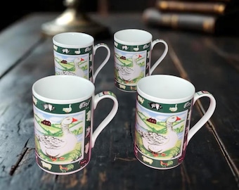4 Vintage Retro Ceramic Collectible Mugs w Farm Animal Designs Marked CSC China