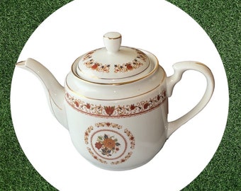 Republic of China White w Burgundy/Multicolor Floral Pattern & Gold Trim Teapot