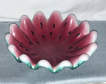 Vintage Cocomero Watermelon & Seeds Bowl Dish with Scalloped Edging Made Italy