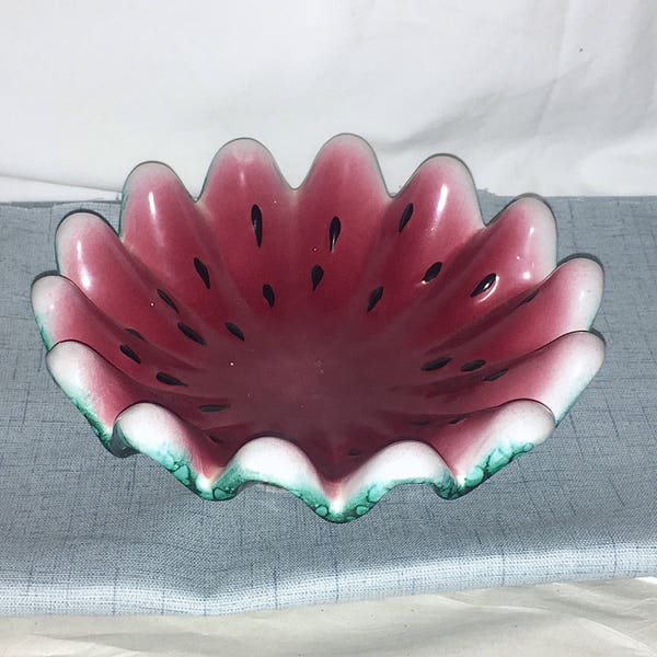 Vintage Cocomero Watermelon & Seeds Bowl Dish with Scalloped Edging Made Italy