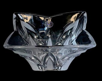 Vintage Studio Silversmiths Laurie Collection Square Crystal Bowl 7.5” Japan
