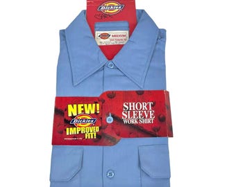 NOS Vintage Y2K Dickies Blue Short Sleeve Work Shirt Men Medium Original Package