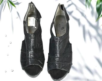 Worthington New w Tag Vintage Shiny Black Lizard Look Heeled Sandals Women 8.5