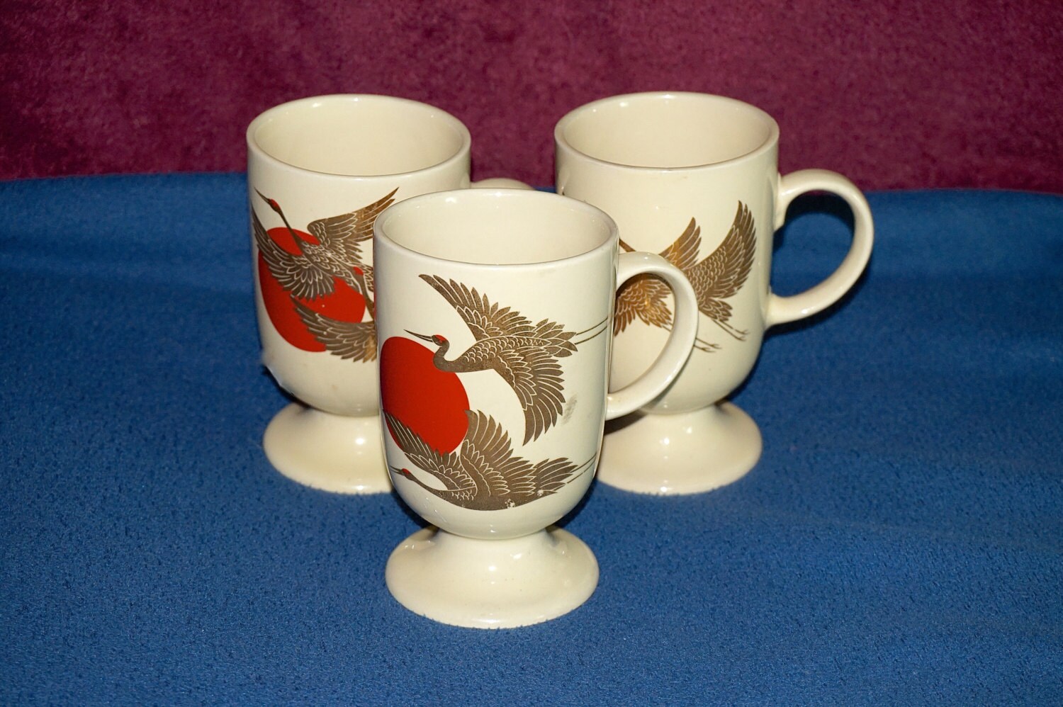 3 Antique Asian Japanese Footed Tall Coffee Mugs Cups Gold Etsy