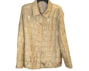 TanJay Vintage Gold Metallic Textured Shirt Jacket Shacket Women Size 18