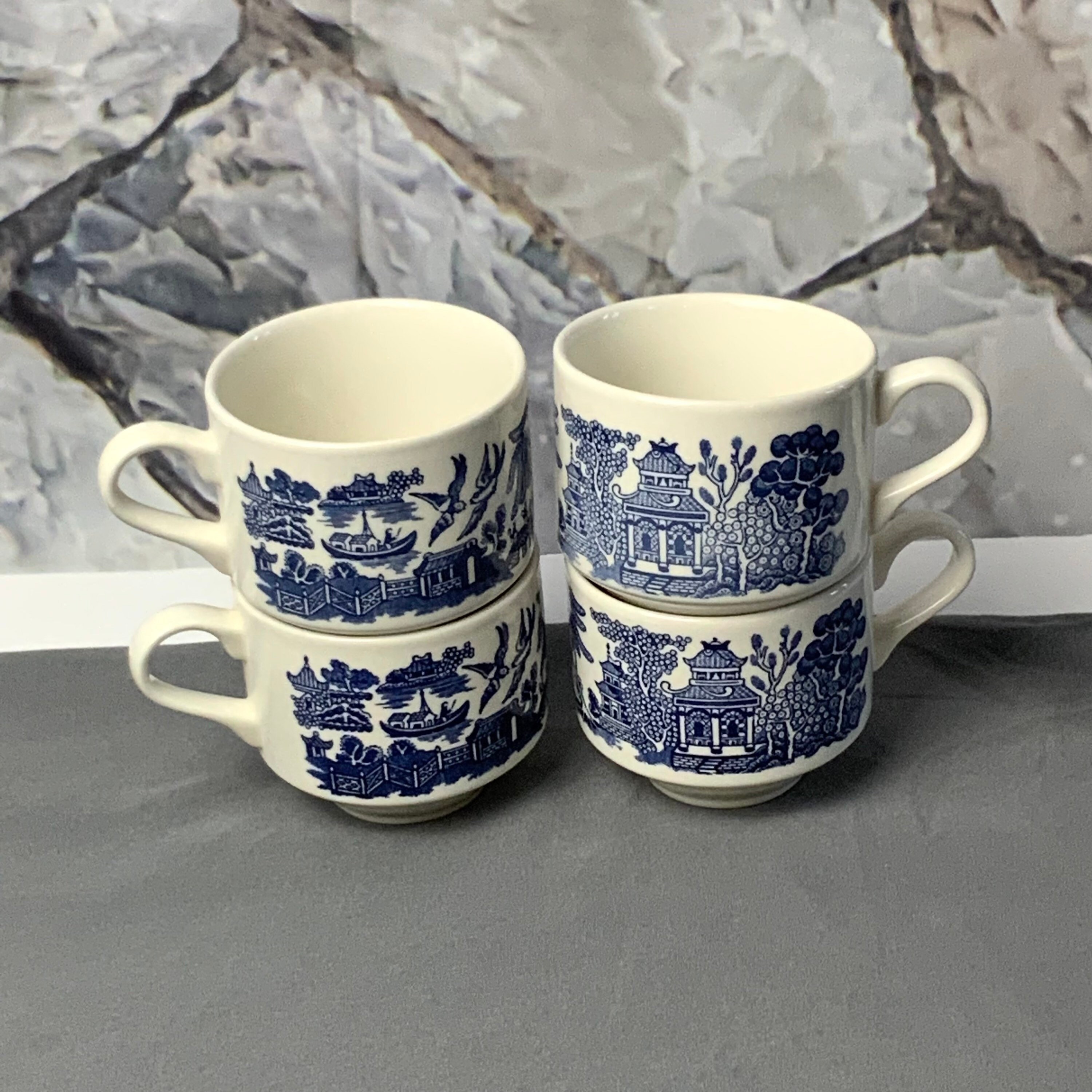4 Blue Willow Churchill China Teacups Made in England Etsy