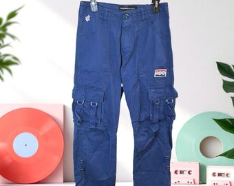 Rocawear Blue Cargo Pants Y2K Utility D-Ring Strap Patch Streetwear Youth Boy 16