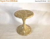 ON SALE Vintage Mid Century Yellow Marbleized Tulip Style Side Table Plant Stand Round Stool Silver Accent