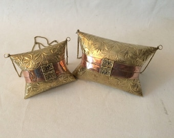 Moroccan Indian Brass Copper Decorative Pillow Wedding Purses Vintage Hollywood Regency Mid Century-a pair