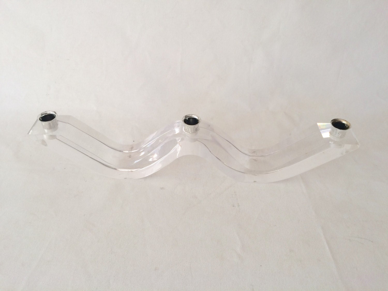 Vintage Mid Century Modern Thick Lucite Acrylic Candle Holder Candelabra Free Shipping