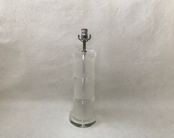 Vintage Mid-Century Modern Karl Springer Style Frosted Clear Lucite Column Table Lamp