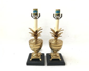 Mid Century Frederick Cooper Style Hollywood Regency Brass Pineapple Urn Table Lamps-a pair