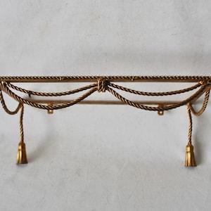 Italian Tole Gilded Twisted Rope and Tassel Wall Shelf Mid Century