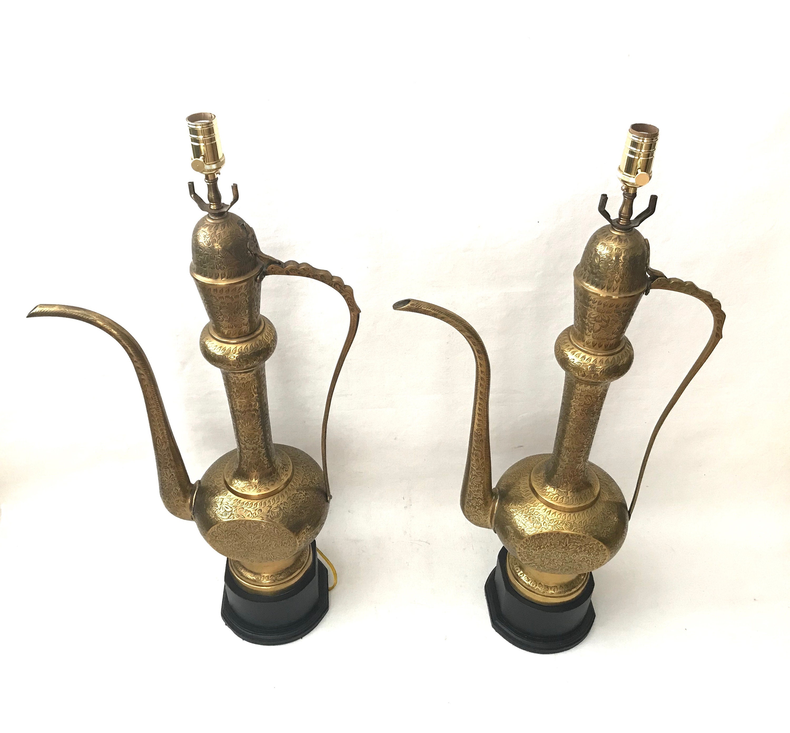Monumental Vintage Lamps From Decorative Indian Brass Teapots Etsy
