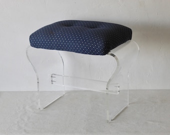 Hill Manufacturing Lucite Acrylic Curved Leg Padded Vanity Stool Vintage Modern
