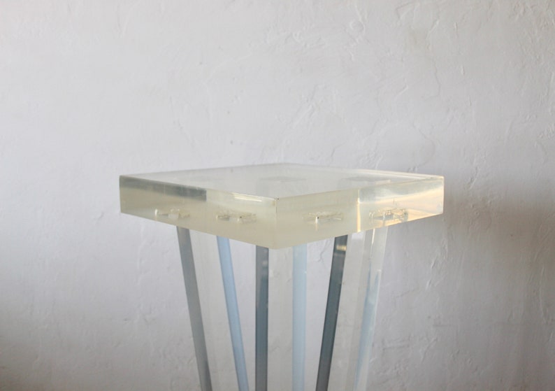 Lucite Table Translucent Vintage Modern Thick Translucent Lucite Pedestal Trophy Display Plant ...